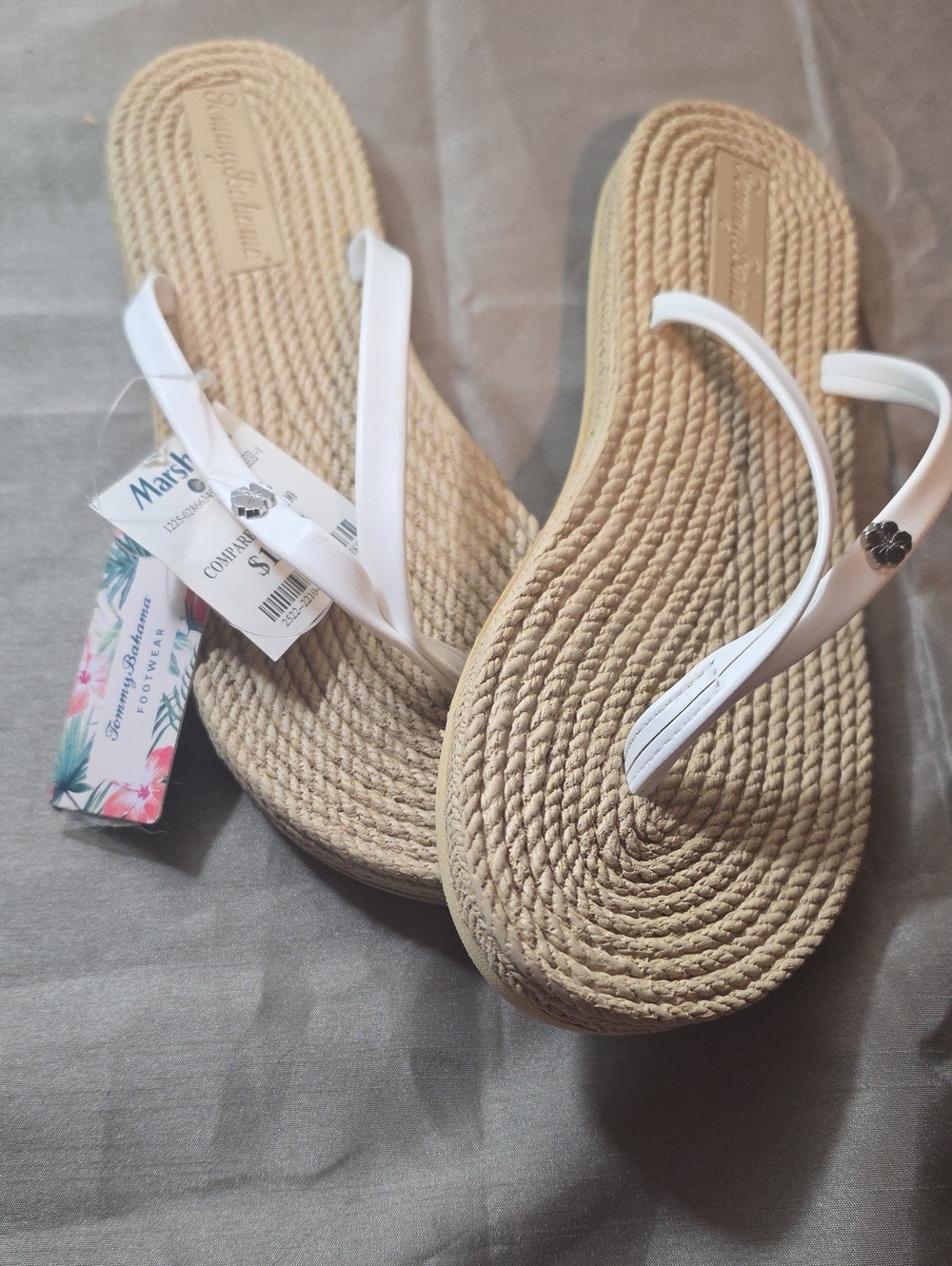 Women's White Strap Braided Flip Flop Sandals